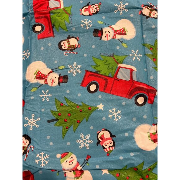 Christmas Vinyl Tablecloth 60" x 84" Rectangle Red Truck Snowman Penguin Snow - Picture 1 of 5